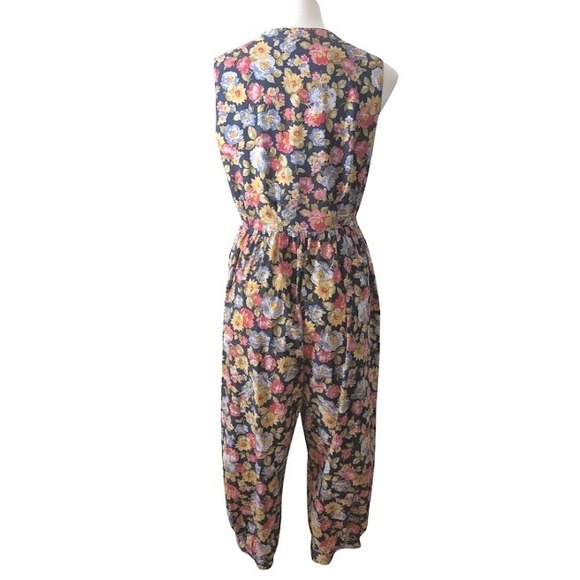 Vintge Laura Ashley Floral Cottagecore Sleeveless Cotton Jumpsuit Size Medium - Picture 6 of 8